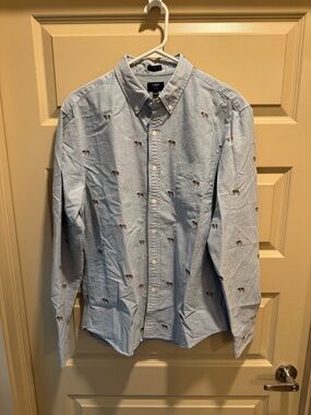 J. Crew Light Blue Oxford Button-Down Shirt with Animal Embroidery